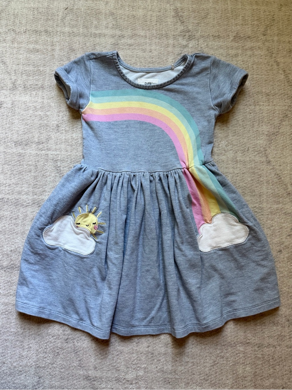 Little Sleepies Play Heather Blue Cloud Patch Rainbow Dress (3T)